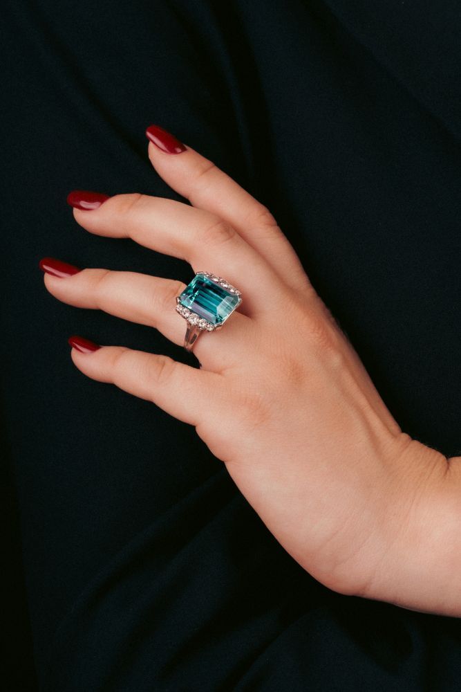 An Aquamarine Diamond Ring - image 2