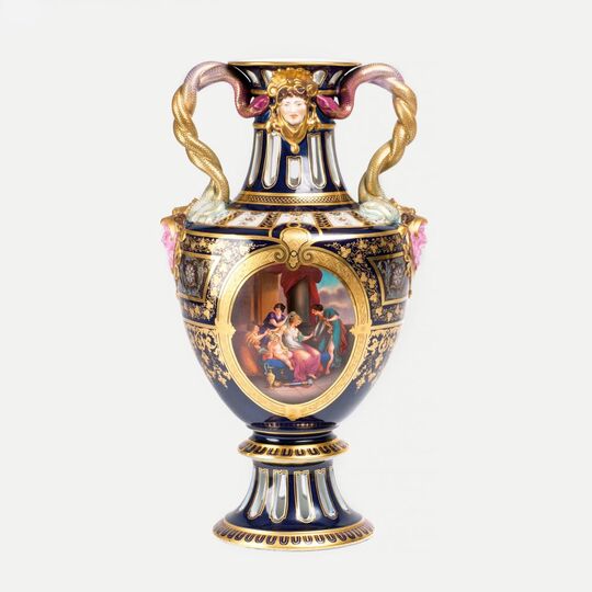 Magnificent Vase with Serpentine Handles in the Viennese Manner