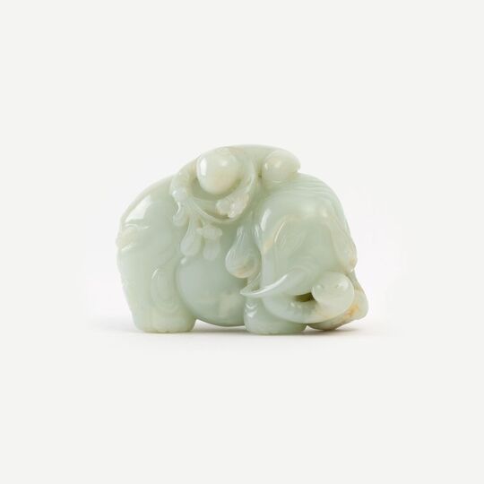 An Elephant with Sleeping Boy in Light Green Jade