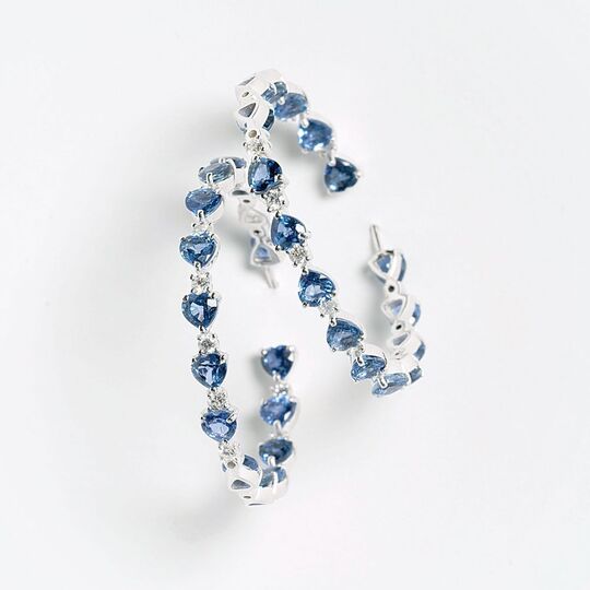A Pair of Diamond Earrings with Sapphire Hearts