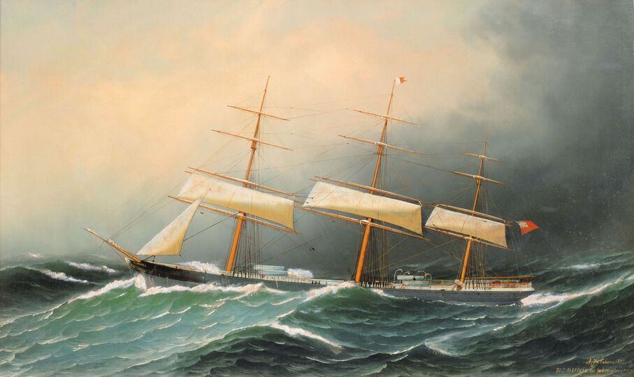 Der englische Clipper Laomene unter Sturmbesegelung