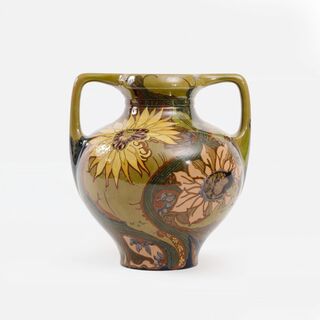 A Large Art Nouveau Vase with Sunflowers
