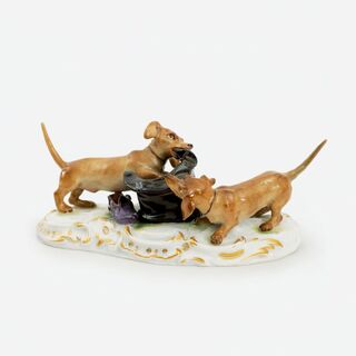 Pair of Dachshunds, Playing with a Hat