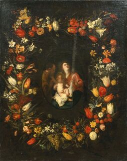 Heilige Familie im Blütenkranz