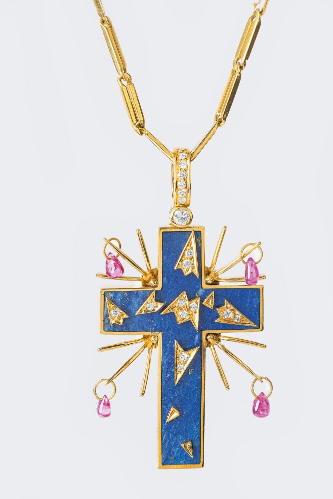 A limited Lapis Lazuli Pendant 'Cross' with Rubies and Diamonds