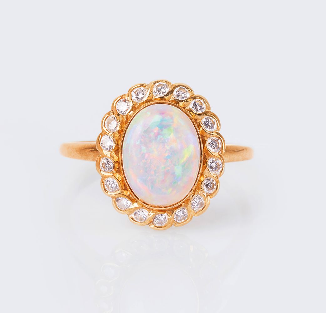 An Opal Diamond Jewellery Set: Pendant and ring - image 2