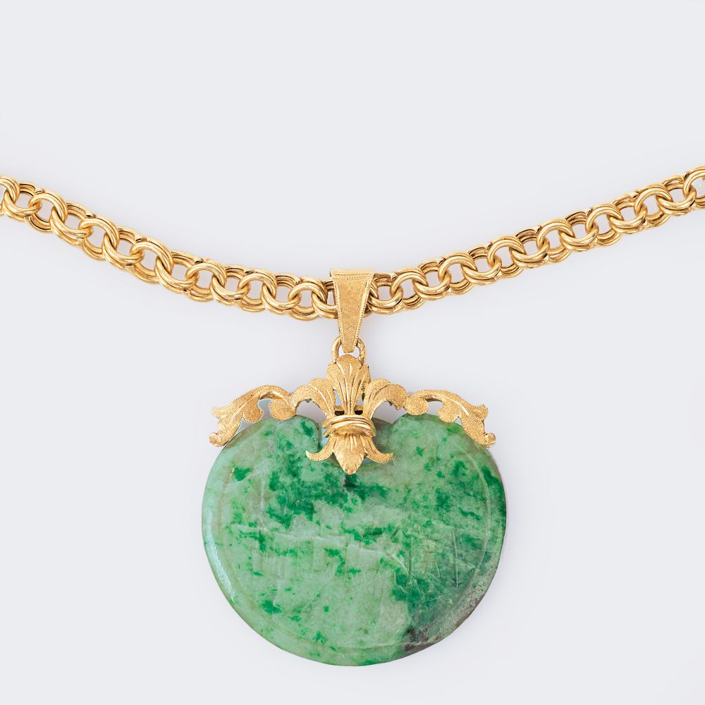 A Jadeite Pendant 'Lotus Blossom' on Necklace