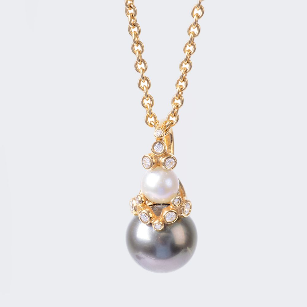 Gilbert Albert, Schweiz, ab 1962 - Tahitiperl-Brillant-Anhänger an Kette Tahitiperl-Brillant-Anhänger an Kette
