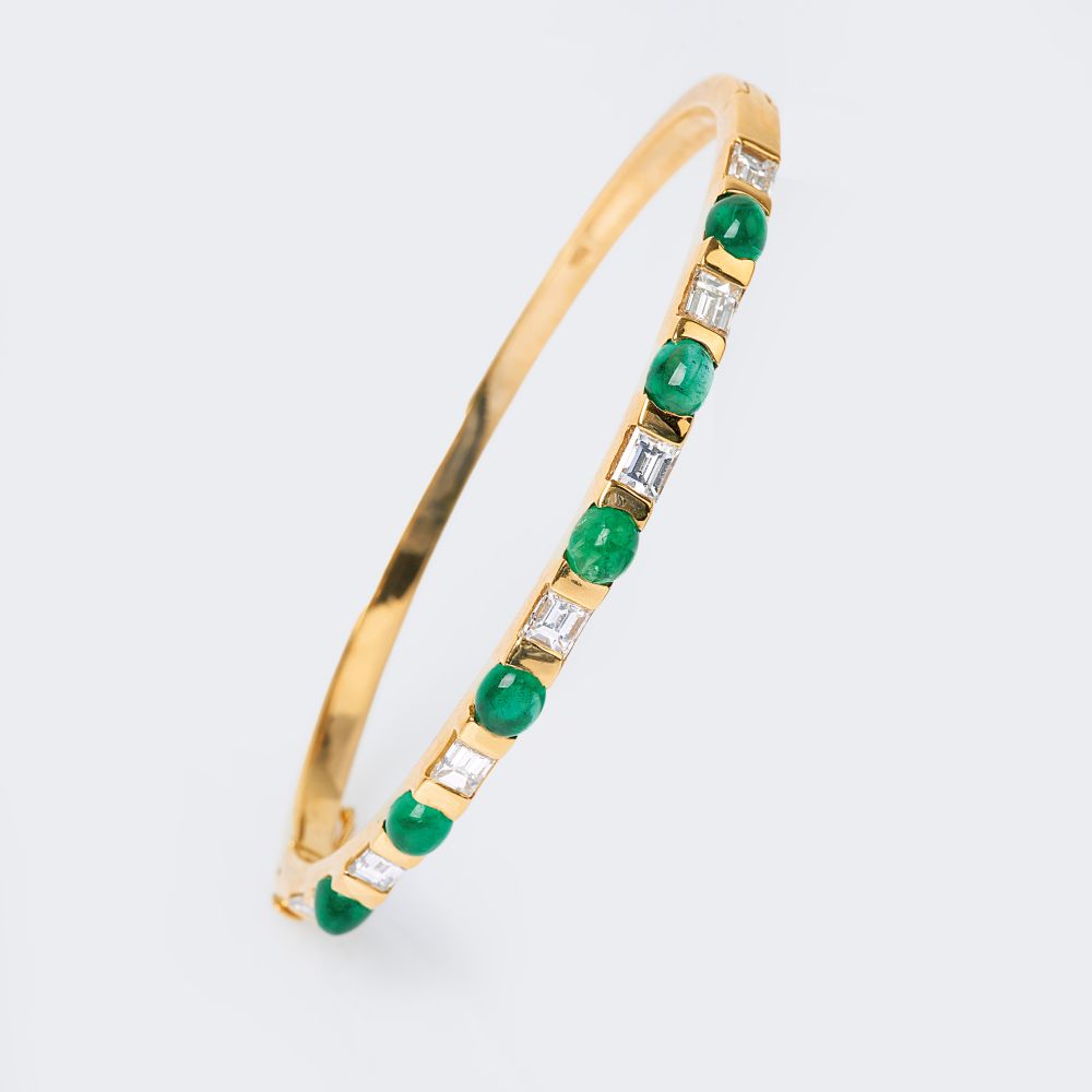 A Diamond Emerald Bangle Bracelet