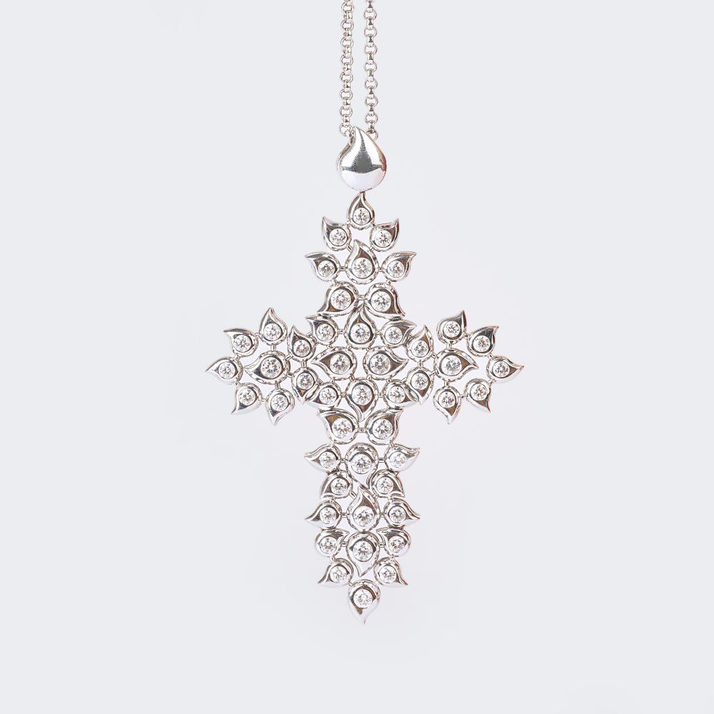 Sehr großer 'Cross Pendant Snowflakes' Anhänger mit Brillanten und Pink-Saphiren - Bild 2