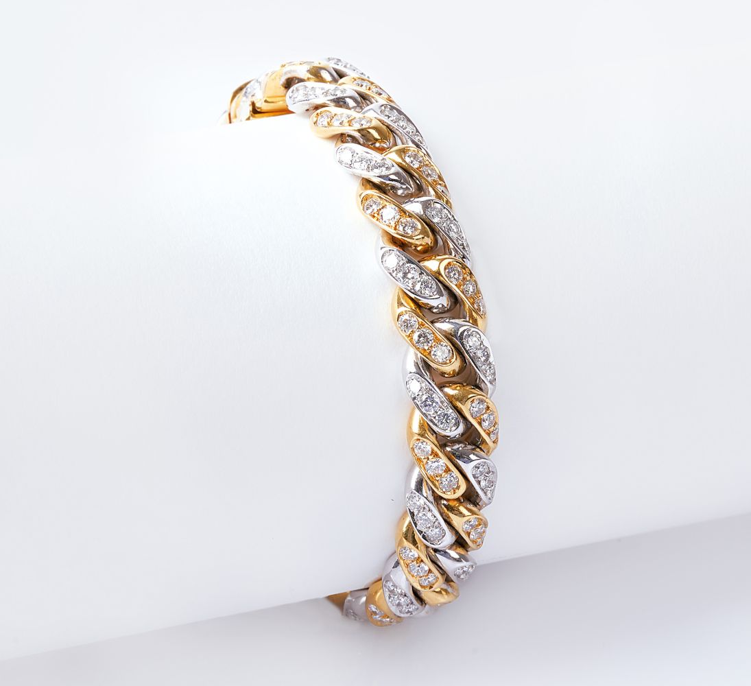 Bicolour-Flachpanzerarmband mit hochkarätigem Brillant-Besatz Bicolour-Flachpanzerarmband mit hochkarätigem Brillant-Besatz