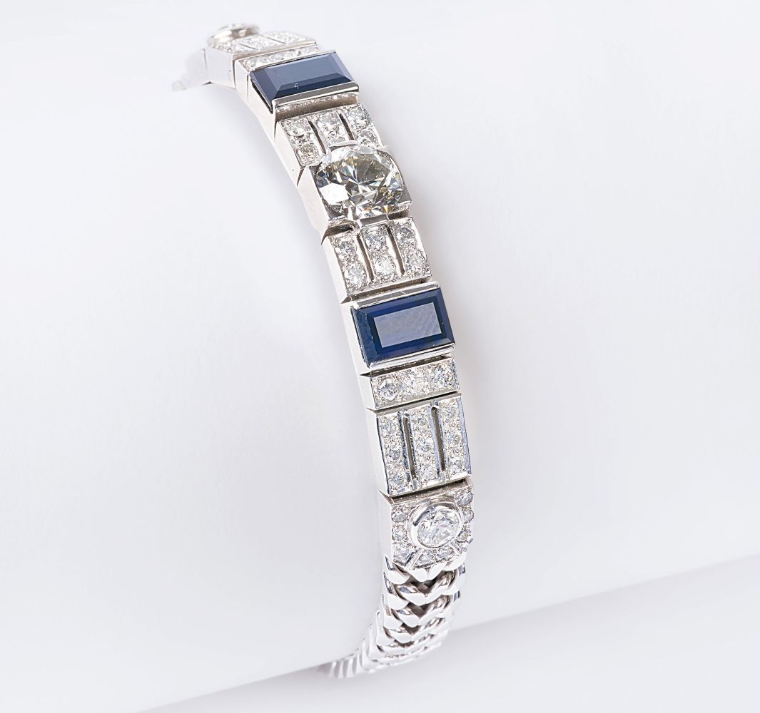 Saphir-Brillant-Armband mit zentralem Solitär Saphir-Brillant-Armband mit zentralem Solitär