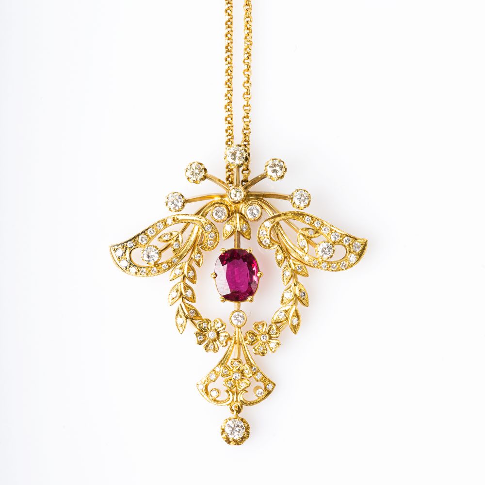 A Pendant with natural Ruby and Diamonds on Necklace - image 2