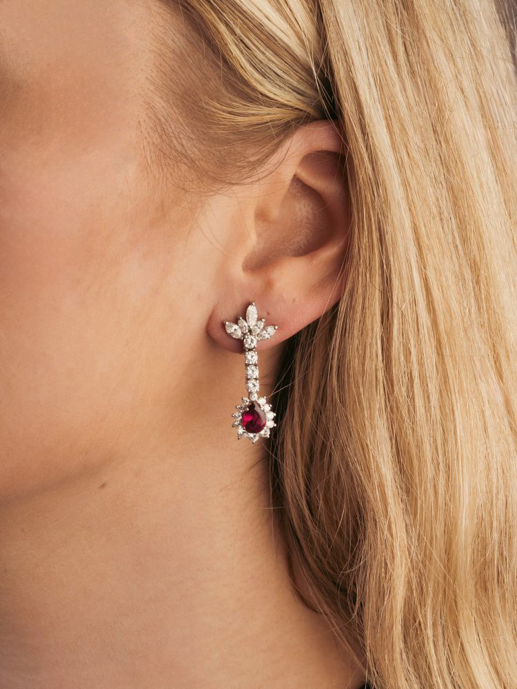 A Pair of Diamond Earrings with natural Rubies - image 2