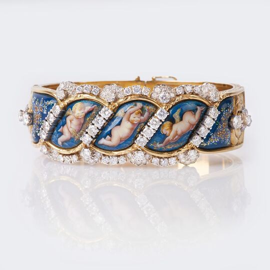 A rare Diamond Enamel Bangle Bracelet