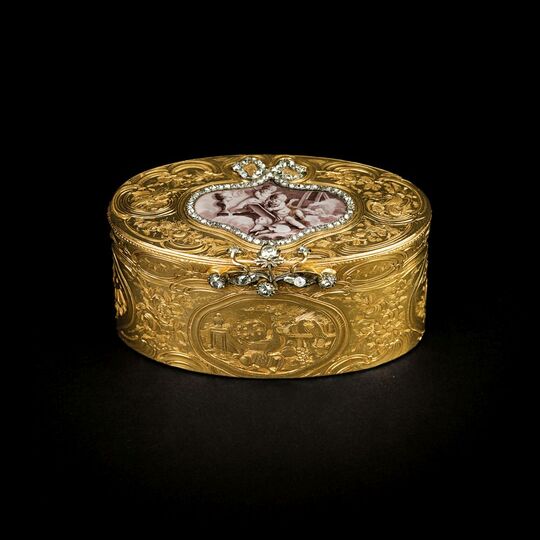 Exquisite Louis XVI Gold-Tabatière mit Emaillemalerei und Diamant-Besatz