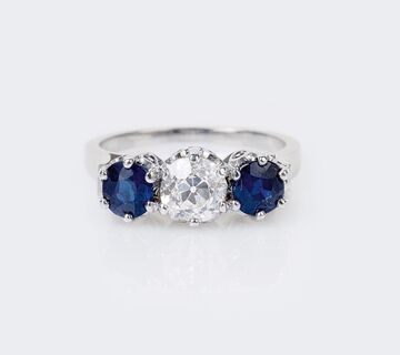 A Sapphire Ring with Old Cut Diamond