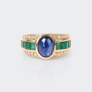 A Sapphire Emerald Diamond Ring