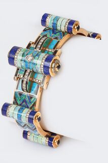 An Opal Lapis Lazuli Bangle Bracelet with Diamonds
