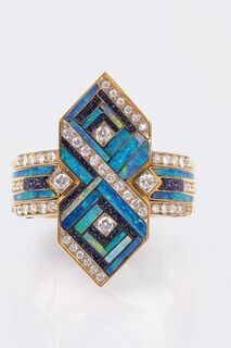 An Opal Lapis Lazuli Ring With Diamonds
