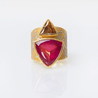 A large Rose Tourmaline Fancy Diamond Ring