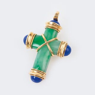 A Jadeite Lapis Lazuli Cross Pendant