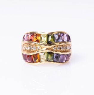 Farbedelstein-Ring 'Rainbow' mit Brillanten