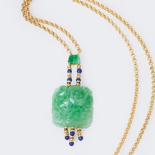 An Art-Nouveau Jadeite Pendant on Necklace