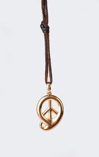 Leder-Halsband mit Gelbgold-Anhänger 'Peace'