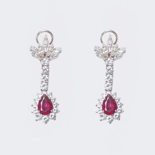 A Pair of Diamond Earrings with natural Rubies