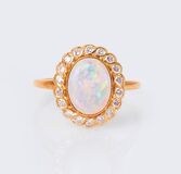 An Opal Diamond Jewellery Set: Pendant and ring - image 2