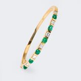 A Diamond Emerald Bangle Bracelet