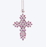 Sehr großer 'Cross Pendant Snowflakes' Anhänger mit Brillanten und Pink-Saphiren - Bild 1