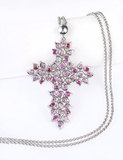 Sehr großer 'Cross Pendant Snowflakes' Anhänger mit Brillanten und Pink-Saphiren - Bild 4