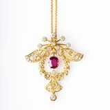 A Pendant with natural Ruby and Diamonds on Necklace - image 2