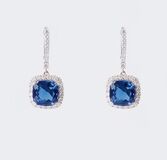 A Pair of Tanzanite Diamond Earpendants - image 1