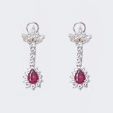 A Pair of Diamond Earrings with natural Rubies - image 1