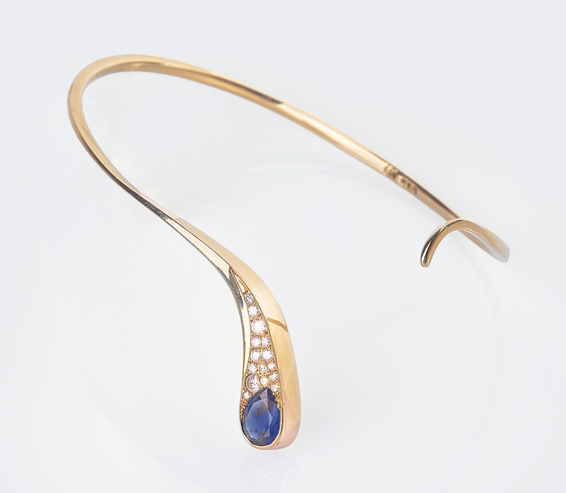 Zierlicher Armreif mit Saphir- und Brillant-Besatz Zierlicher Armreif mit Saphir- und Brillant-Besatz