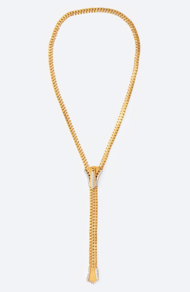 C'est Laudier - Außergewöhnliches 'Zip'-Goldcollier mit Brillant-Besatz Außergewöhnliches 'Zip'-Goldcollier mit Brillant-Besatz