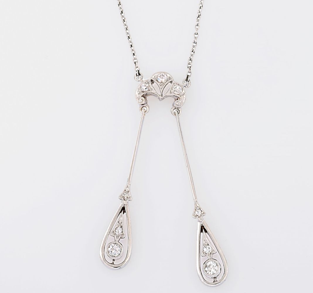 An Art-Nouveau Diamond Pendant on Necklace