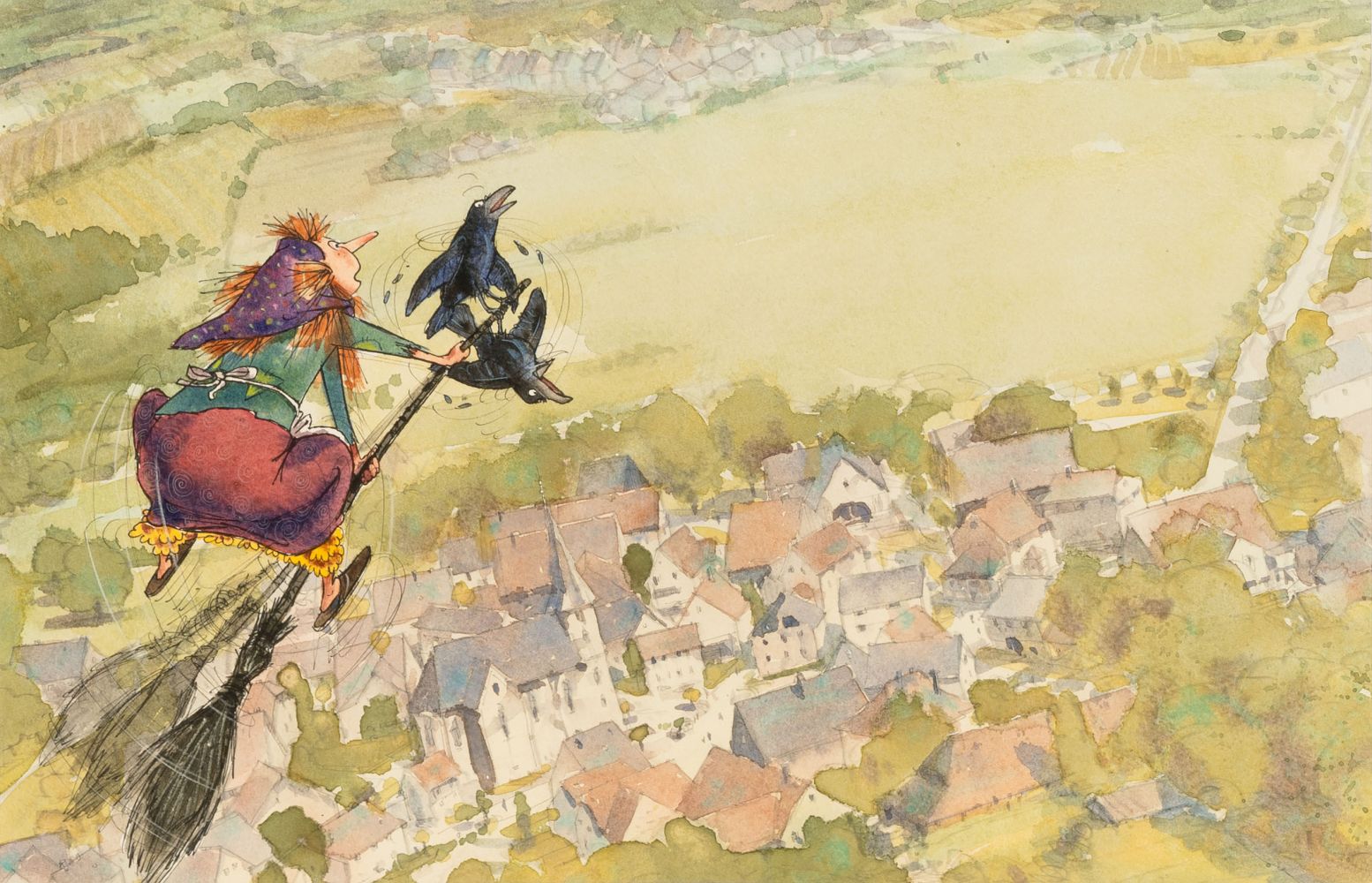 Drei Aquarelle: Die kleine Hexe: Ausflug mit Abraxas - Bild 2