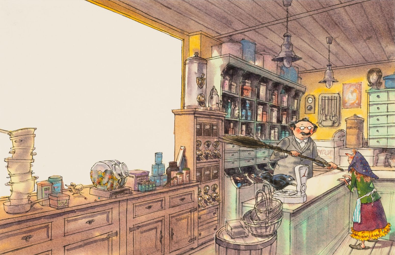 Drei Aquarelle: Die kleine Hexe: Ausflug mit Abraxas - Bild 3