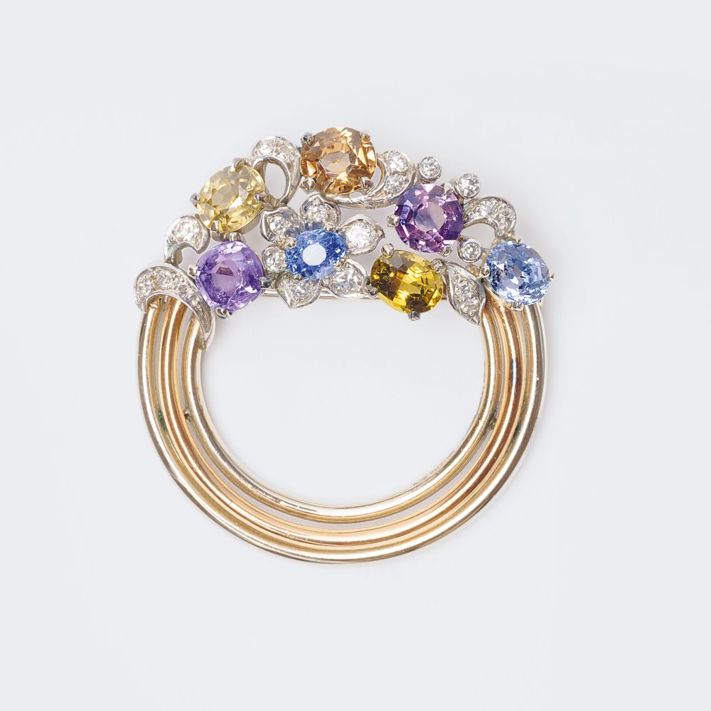 A Vintage Flower Brooch with Precious Stones A Vintage Flower Brooch with Precious Stones