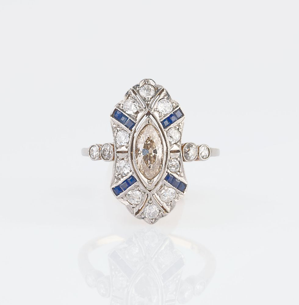 An Art-déco Diamond Sapphire Ring