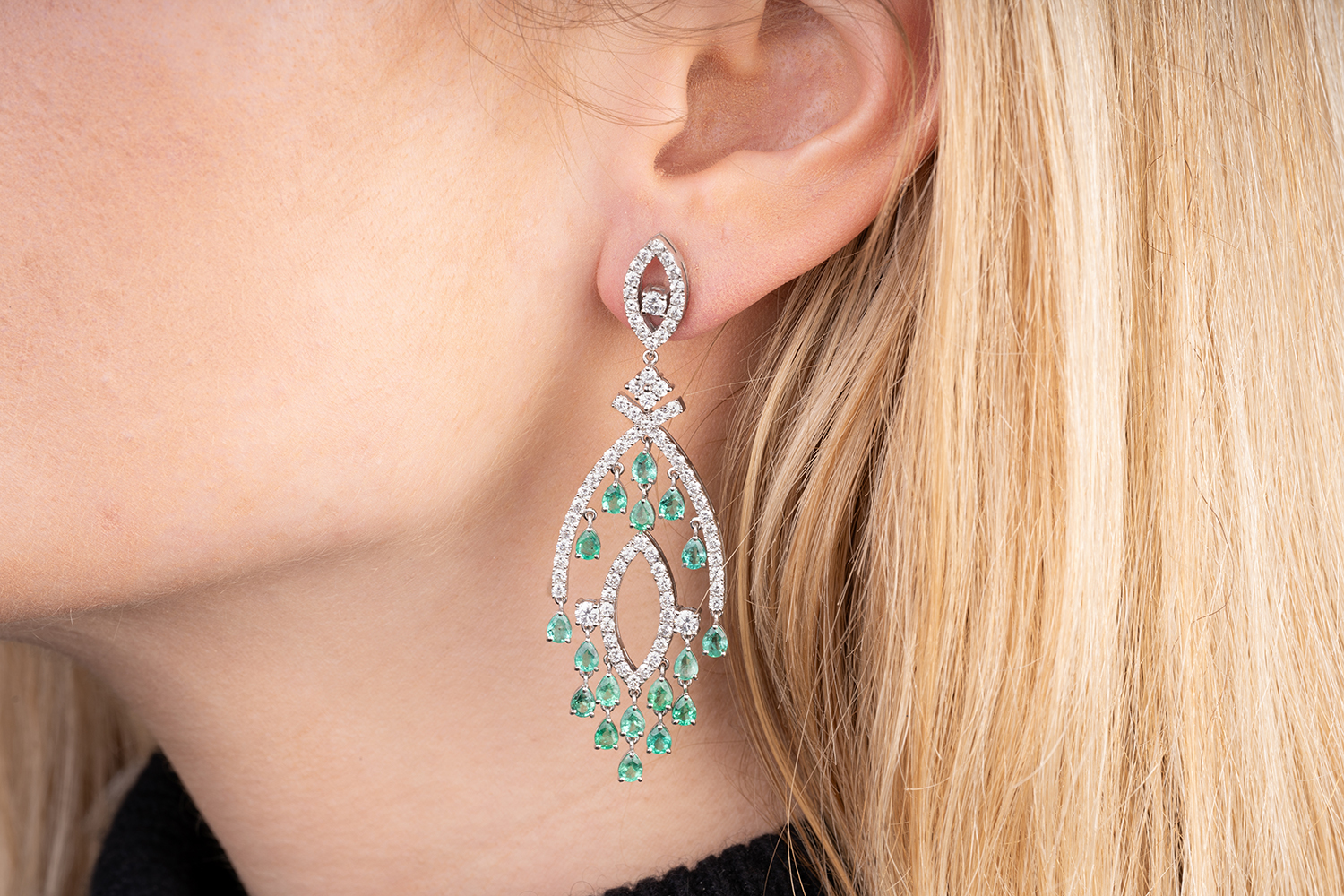 A Pair of Emerald Diamond Earchandeliers - image 2