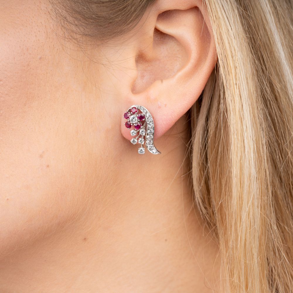 A Pair of Diamond Ruby Earrings - image 2