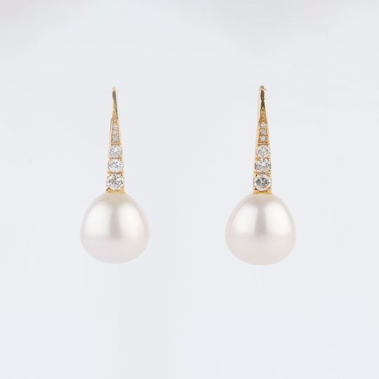 A Pair of Southsea Pearl Diamond Earpendants