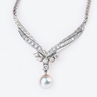 A Vintage Pearl Diamond Necklace with matching pair of Pearl Diamond Earrings