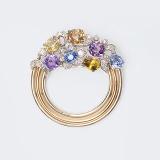 A Vintage Flower Brooch with Precious Stones
