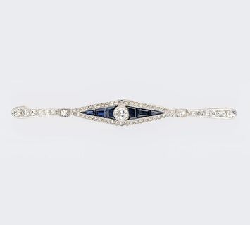 An Art-Nouveau Sapphire Diamond Brooch